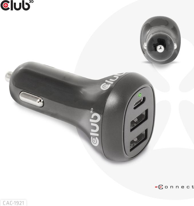 Club 3D Club3D USB KFZ-Ladegerät 1xUSB C, 2xUSB A, 36W, 12/24V retail