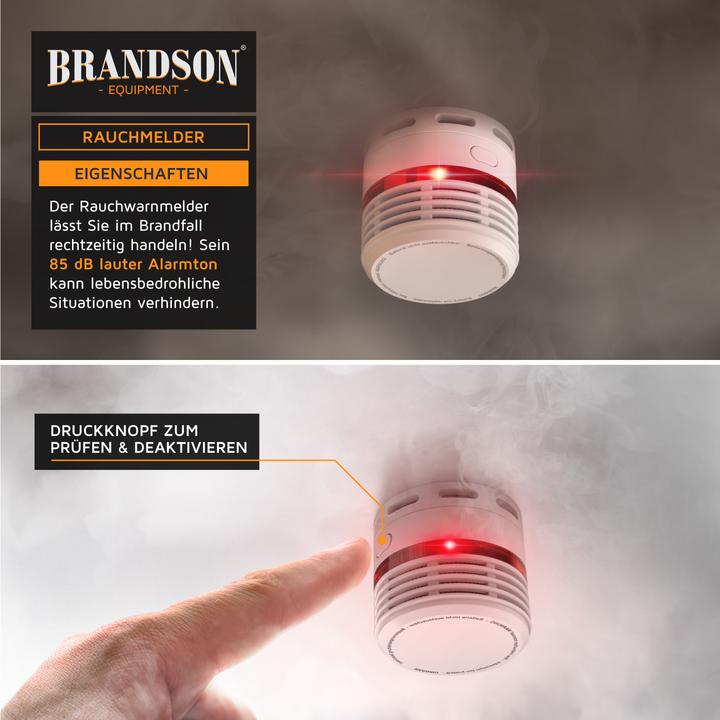 Produktbild Brandson 3x Rauchmelder, 10 Jahre Batterie Li-Ionen, Lautstärke 85dB, LED, Prüftaste, EN14604 & TÜV Geprüft