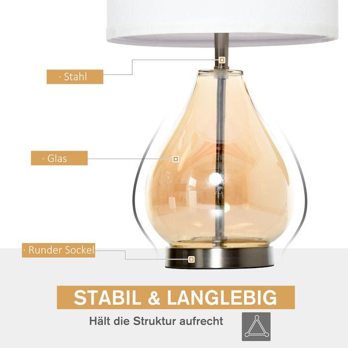 Actual product image Swisshandel24 Set of 2 table lamps Table lamps E27 socket bedside lamp 40 W glass linen steel amber Ø30 x 5 (E27)