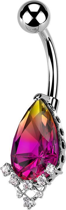Star Piercing Banane silber mit Kugel grosses Kristalltropfen (Chirurgenstahl 316L, Messing)