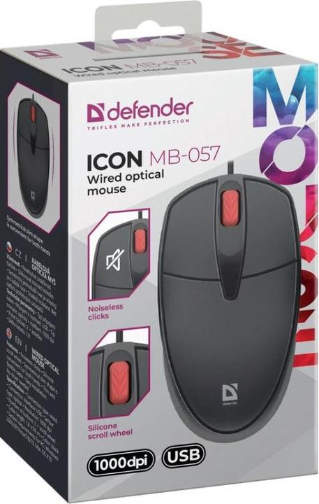 Actual product image Defender ICON MB-057 1000 DPI wired silent click mouse (Cable)