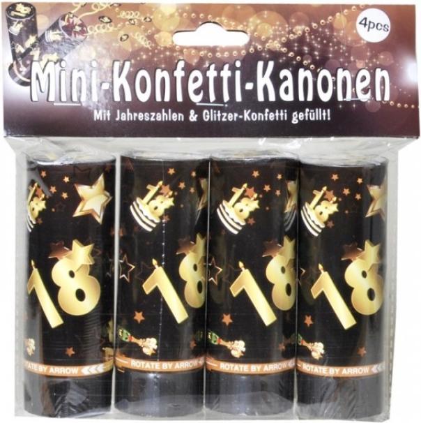 Produktbild UdoS Mini Konfetti-Kanone zum 18. Geburtstag in schwarz & gold- 4 Stück