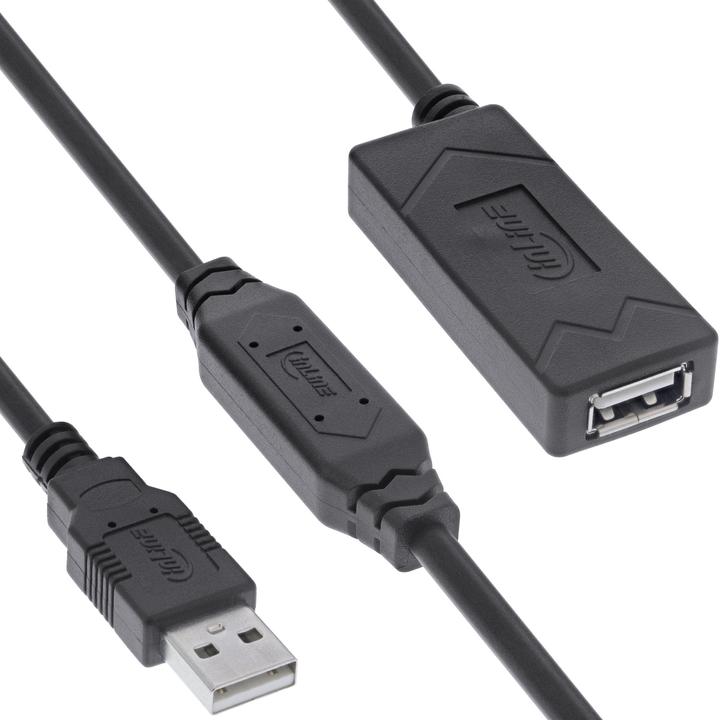 Produktbild InLine USB 2.0 Aktiv-Verlängerung, USB-A Stecker/Buchse, 20m (20 m, USB 2.0)