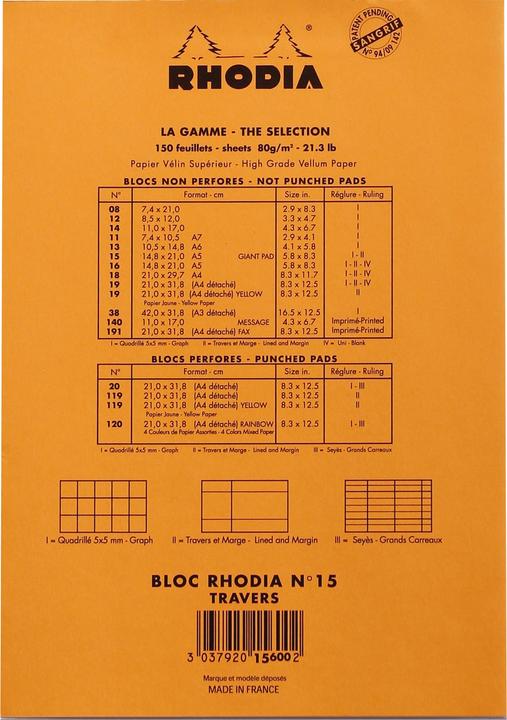Produktbild Rhodia Blöcke geheftet 80g Basics (A5, Liniert)