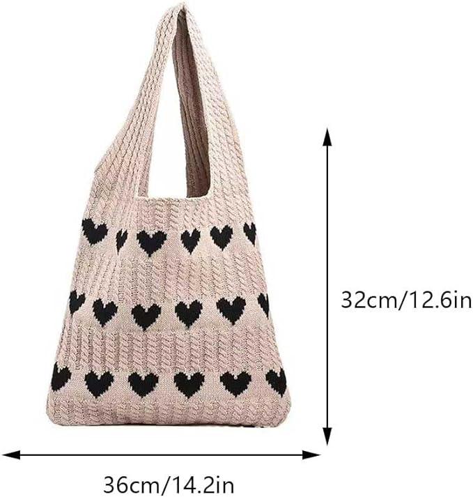 Produktbild Only-Bags.Store Minimalistische Liebe Muster Hobo Tasche, gestrickt Lagerung Einkaufstasche, leichte Urlaub Tasche