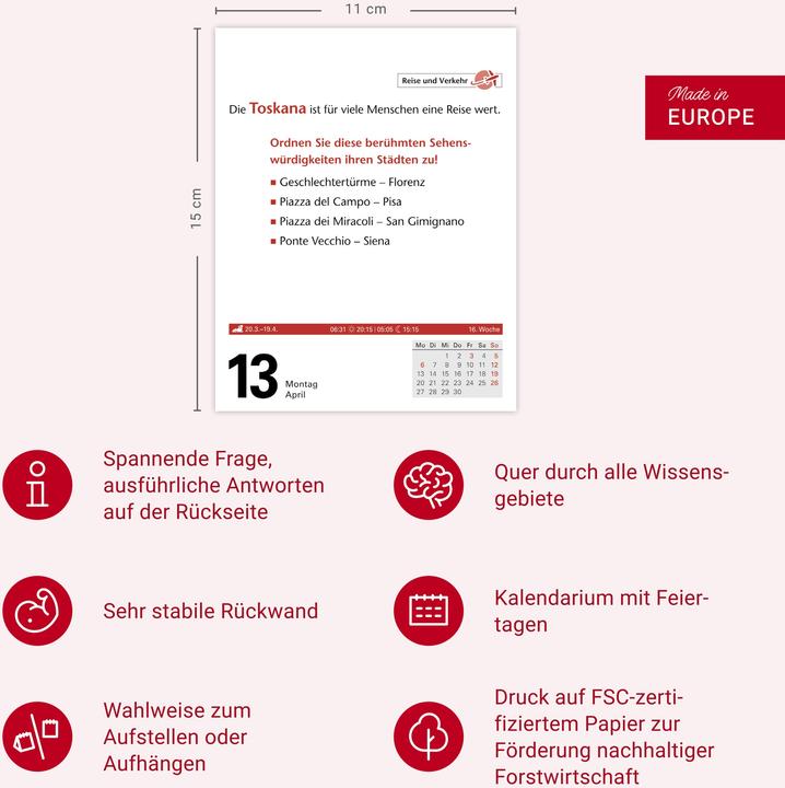 Produktbild Harenberg Duden Allgemeinbildung Tagesabreisskalender 2026 - Wissen und Quizzen (11 x 14 cm, Deutsch)