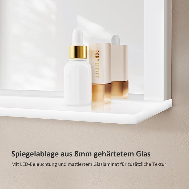 Produktbild Emke Badspiegel mit Beleuchtung 50*70cm, Beschlagfrei, Kaltweiss6500Kund Dimmbar, Glasablage (80 x 60 cm)