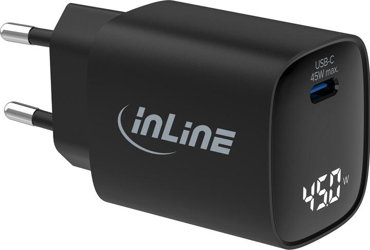 Actual product image InLine USB PD power supply, GaN charger, 1-port, USB-C, 45W, with display, black (45 W)