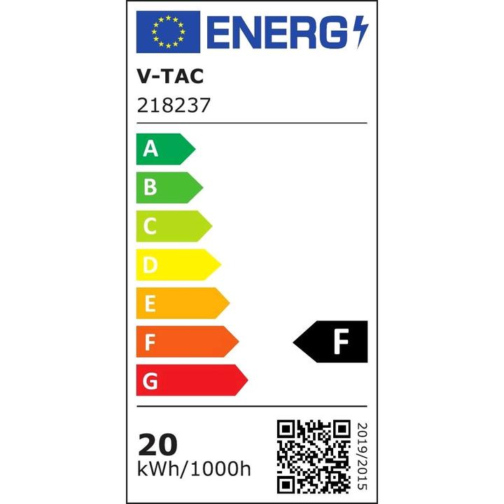 Label énergétique V-TAC VT8055N Paysage extérieur à LED 20 W Lumière douce, grande, 4200 K, corps gris, IP65 (2050 lm)
