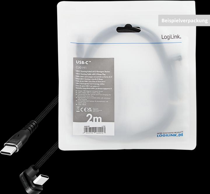 Productafbeelding LogiLink USB 2.0 Type-C kabel, C/M 180° naar USB-A/M, aluminium, zwart, 2 m (2 m, USB 2.0, 20 W)