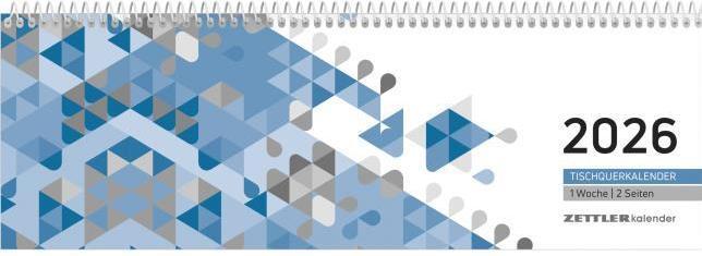 Produktbild Tischquerkalender blau 2026 - 29,6x9,9 cm - 1 Woche auf 2 Seiten - Stundeneinteilung 7 - 19 Uhr - (Harter Einband, Deutsch)