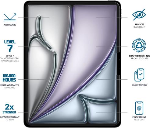 Produktbild Eiger Anti-reflektierendes Glas mit Blaulicht-Filter Full Screen Fit Mountain Blue Tablet Screen P (1 Stück, iPad Air 11 2024 (M2))