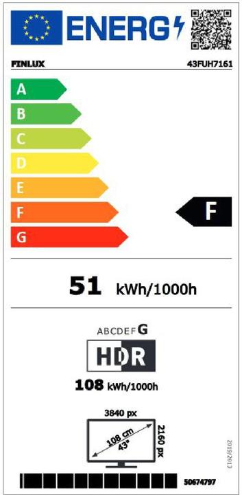 Label énergétique Finlux 43FUH7161 (43", QLED, 4K)