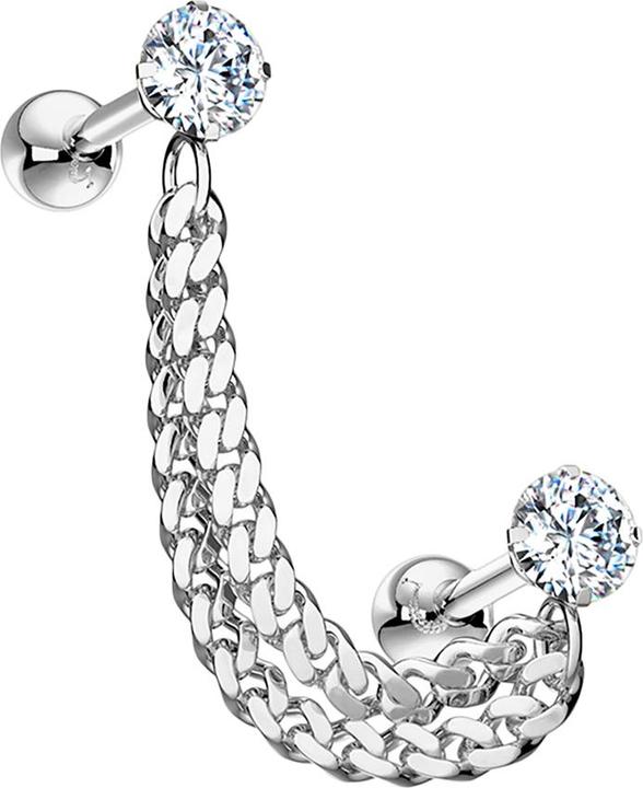 Immagine prodotto Star Piercing Micro Barbell silber mit Kristall und Anhänger Kette (Acciaio chirurgico 316L, Ottone)
