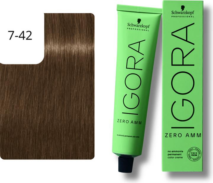 Actual product image Schwarzkopf Igora Zero AMM - 7-42 Medium Blonde Beige Ash (7-42 Medium Blond Beige Ash)