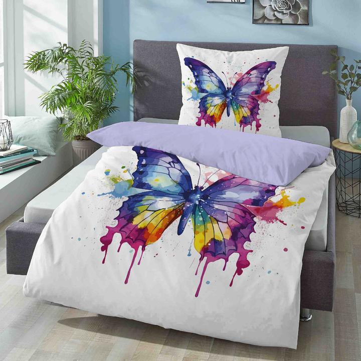 Image du produit Biberna Parure de lit Papillon 44483-008 multicolore (Set de linge de lit, 135 x 200 cm, 80 x 80 cm)