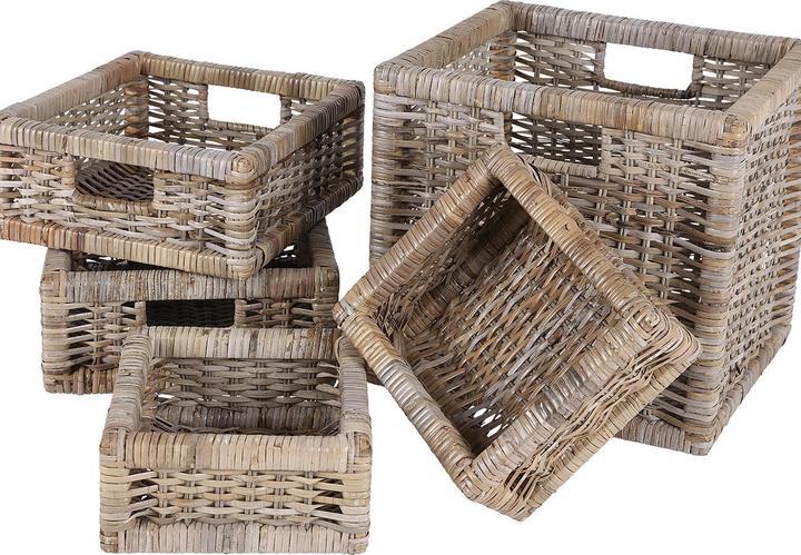 Natura Punto 5 rattan baskets, various sizes, some with handles, vintage gray (5 x)