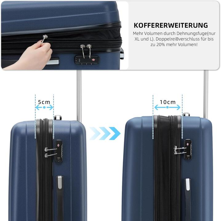 Immagine prodotto Beibye 3-teiliges Hartschalenkofferset mit TSA-Schloss, Zwillingsrollen (115 l, Bagaglio a mano (fino a 50 litri), M (50 - 90l), L (90 - 115l))