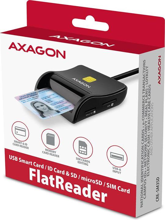 Actual product image Axagon CRE-SM3SD USB Smart Card & SD/microSD/SIM Card FlatReader (USB 2.0)