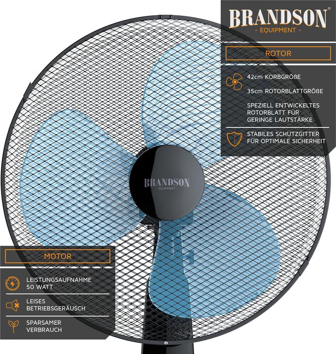 Produktbild Brandson Standventilator, 42 cm Ø, Standlüfter, Fernbedienung, Neigbar 30°, 50W, Oszillation 80°, schwarz (57 dB)