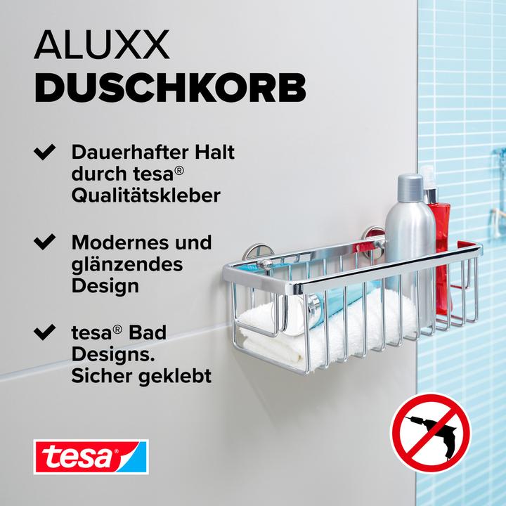 Produktbild tesa ALUXX Duschkorb inkl. Klebelösung ohne Bohren (9 x 13.5 x 26.5 cm)