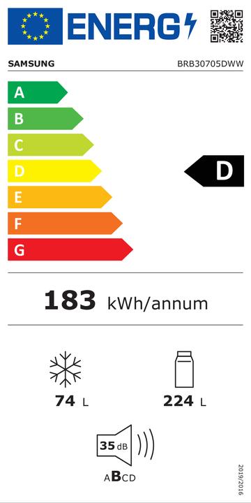 Energy Label Samsung BRB30705DWW/EF Fridge Freezer Integrated 298 l D White (298 l)