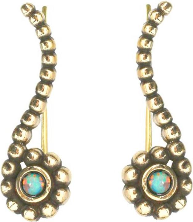 Produktbild Star Piercing Ohrring Ear Climber vergoldet Kugeln mit Opal weiss