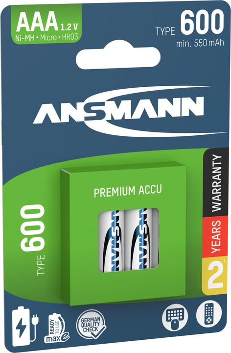 Immagine prodotto Ansmann Batteria NiMH Micro AAA tipo 600 (min. 550 mAh) maxE (4 pz., AAA, 550 mAh)