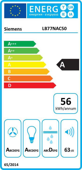 Energie-Label Siemens LB77NAC50 - iQ500 - Afzuigkap - Volledig integreerbaar - 70 cm - RVS - Energielabel A