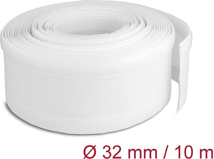 Produktbild Delock Geflechtschlauch mit Klettverschluss 10 m x 32 mm weiss (Kabelschlauch, 1000 cm)