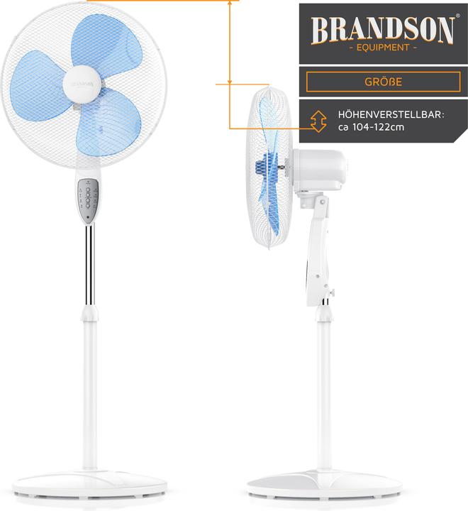 Produktbild Brandson Standventilator, 42 cm Ø, Standlüfter, Fernbedienung, Neigbar 30°, 50W, Oszillation 80°, weiss/blau (45.60 dB)