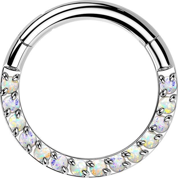Produktbild Star Piercing Micro Segmentring klappbar silber front Opale weiss (Titan G23, ohne Messing)