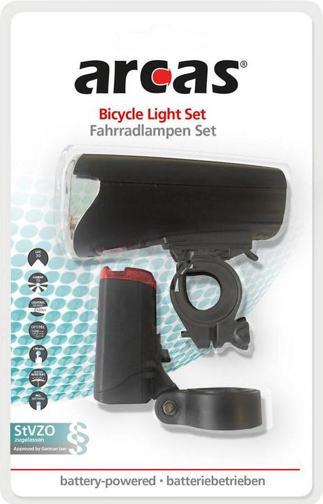 Immagine prodotto Arcas Set di illuminazione per biciclette Set di lampade per biciclette, a batteria (70 lm, 6.50 lm)
