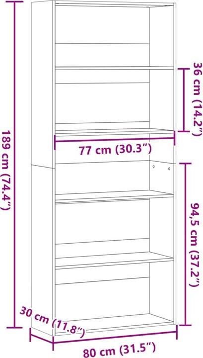 Immagine prodotto VidaXL Bücherregal (80 x 30 x 189 cm)
