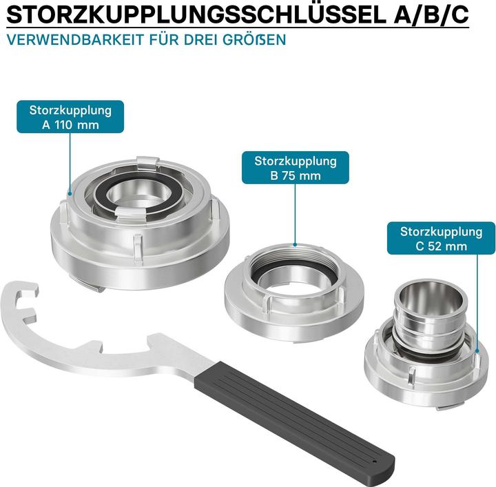 Produktbild Wiltec Storz Kupplungsschlüssel A 110 B 75 C 52 Schlüssel Feuerwehr Schlauch