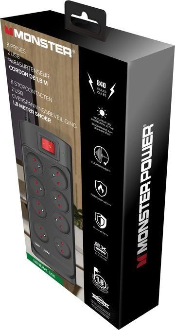 Image du produit Monster Power Parafoudre Parasurtenseur 8 Ac/2 USB-A Fr (8 x, 1.80 m)