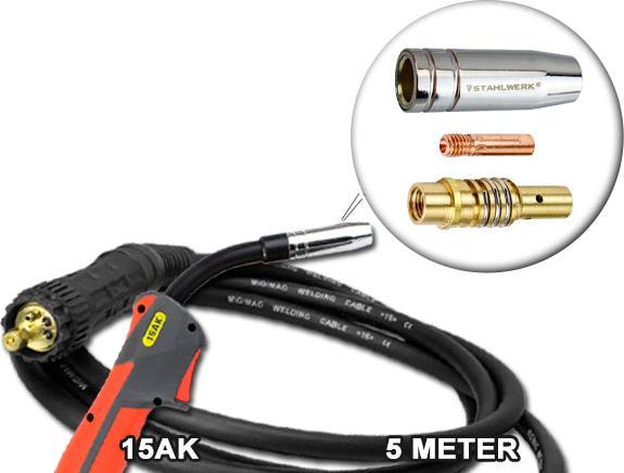 Stahlwerk Torche de soudage MIG MAG AK15/MB15 Ensemble de flexibles 5m Raccord central européen