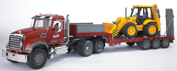Actual product image Bruder Mack Granite truck with low loader and excavator