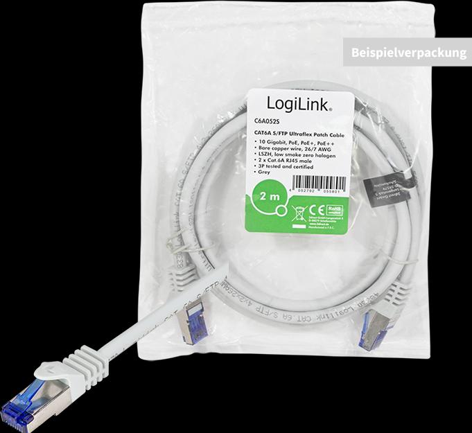 Produktbild LogiLink Patchkabel Ultraflex, Kat.6A, S/FTP, 3.0 m, grau mitCat.7 Rohkabel, extra flexibles & weiches Kabel (S/FTP, CAT6a, 3 m)