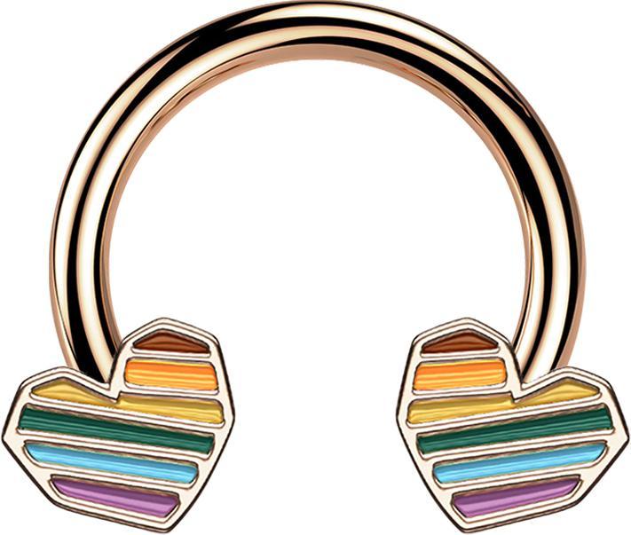 Produktbild Star Piercing Micro Circular Barbell rosegold Regenbogen Herz (Messing, Chirurgenstahl 316L)