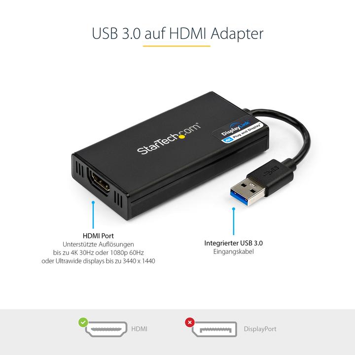 Image du produit StarTech Adaptateur USB HDMI (USB-A, HDMI, 20 cm)