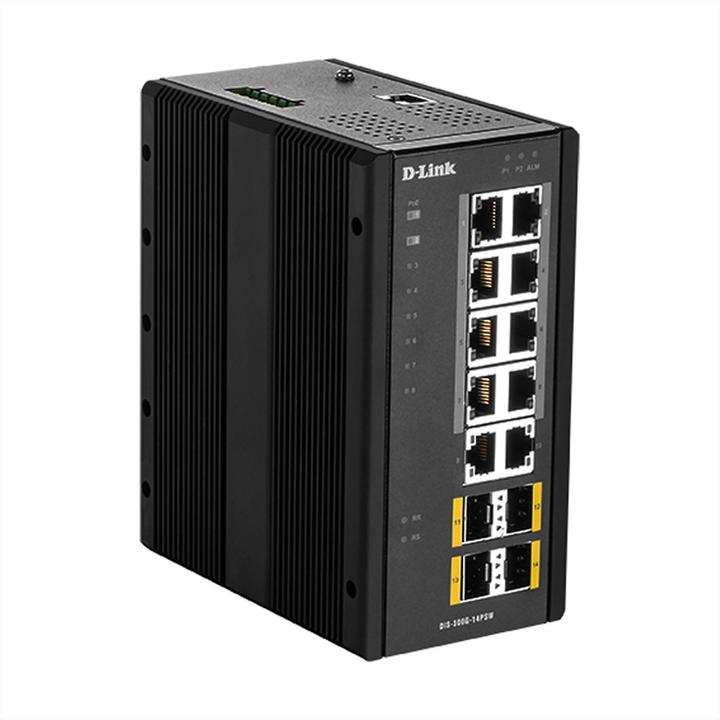 Immagine prodotto D-Link Switch industriale gestito L2 a 14 porte con 10 porte 10/100/1000BaseTX, 8 PoE e 4 porte (12 Porti)