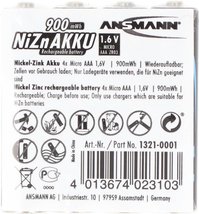 Immagine prodotto Ansmann Batteria NiZN (4 pz., AAA, 550 mAh)
