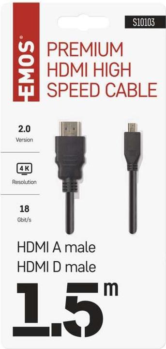 Produktbild Emos High Speed HDMI Kabel 2.0 A Stecker – D Stecker 1,5m (1.50 m, HDMI)