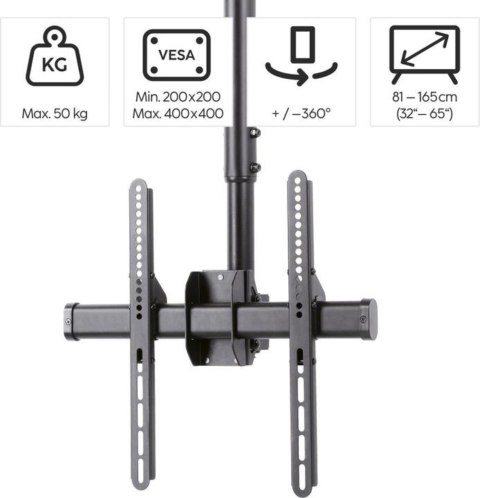 Produktbild Hama TV-Deckenhalterung, schwenkbar, neigbar, 165 cm (65") bis 50 kg (Decke, 65", 50 kg)