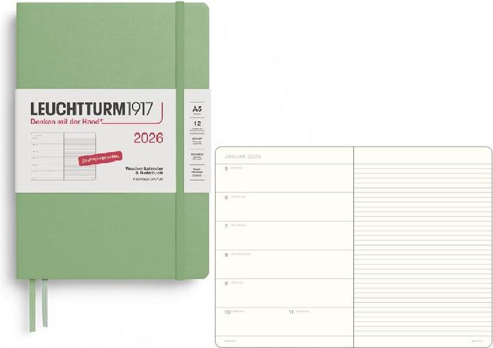 Produktbild Wochenkalender & Notizbuch Medium A5 Salbei 2026 (15 x 21 cm, Deutsch)