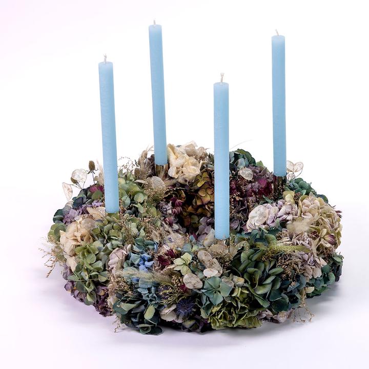 VEG and the City Corona d'Avvento con fiori secchi selvatici di circa 45 cm - Candele blu ghiaccio (45 cm)