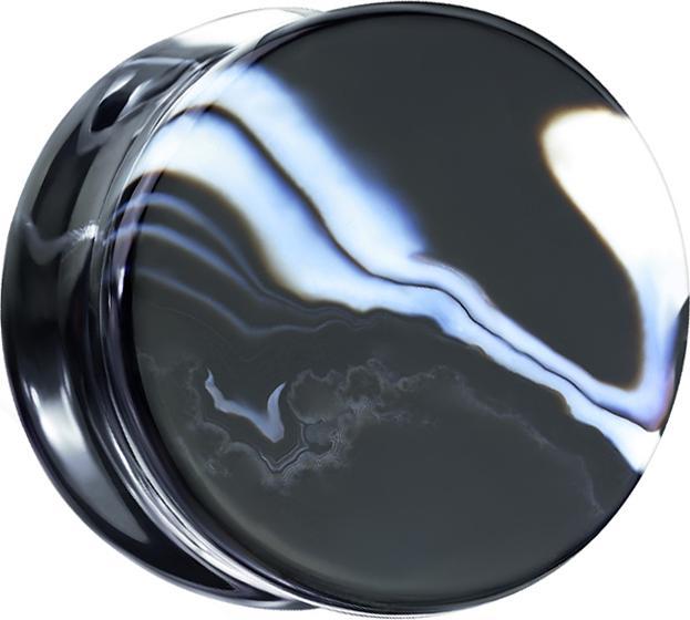 Produktbild Star Piercing Flared Plug aus schwarz und weiss Achat Stein (ohne Messing, Mineralisch)