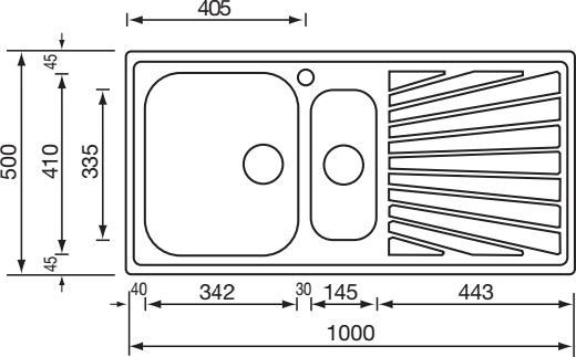 cometa 100 x 50 2V Built-in sink Rectangular Stainless steel (Fitted sink, 50 cm, 100 cm)