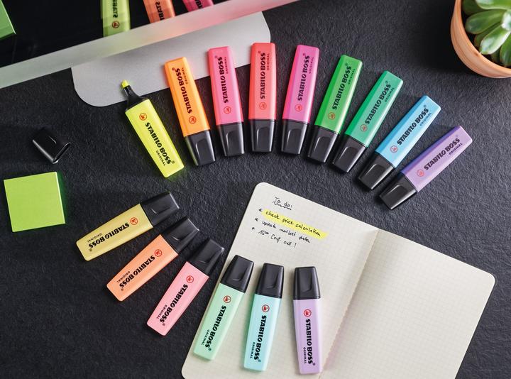 Produktbild STABILO BOSS ORIGINAL Textmarker (Orange, Gelb, Blau, Grün, 5 mm, 4 x)